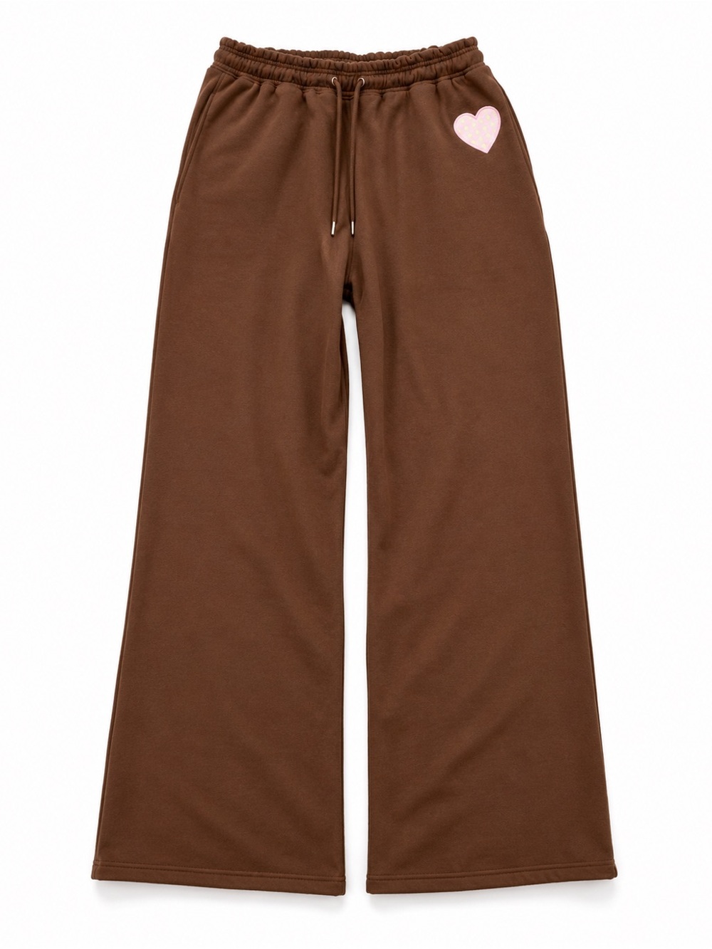 Grayson Threads Brown Wide Leg Sweatpants Heart Patch Lounge Pants Medium